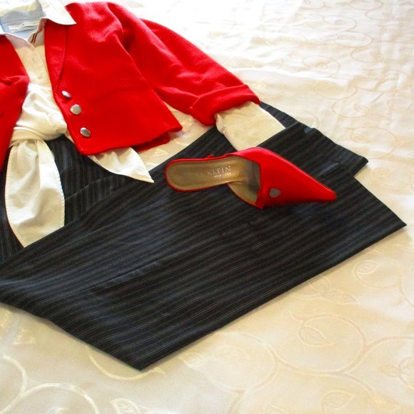 EXPRESS DESIGN STUDIO PINSTRIPE SLACKS (bl-wht) - Picture 1 of 15